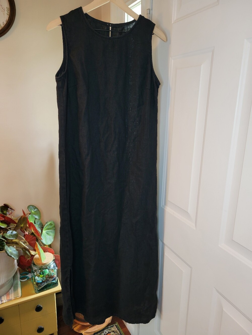 Denim & Co. black Sleeveless Shift 100% Linen Maxi Dress, Size Womens 10 Large